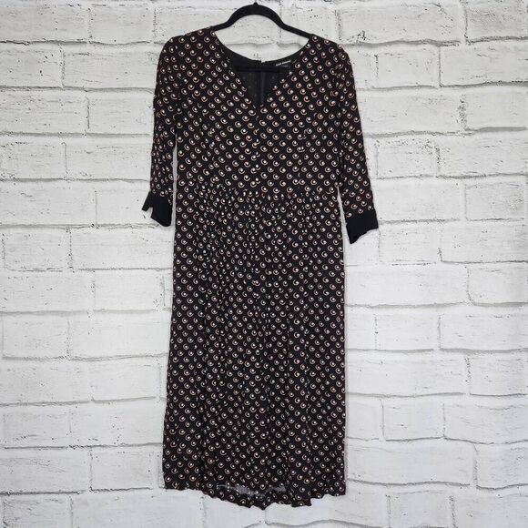 Club Monaco Women Multicolor Geometric Career 3/4 Sleeve Viscose Midi Dress Sz 4 - Picture 1 of 16